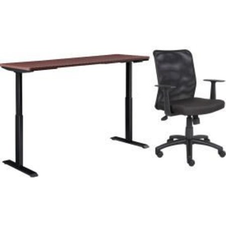 GLOBAL EQUIPMENT Interion    Height Adjustable Table with Chair Bundle - 72"W x 30"D, Mahogany W/ Black Base 695781MH-B